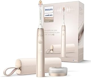 Philips Sonicare DiamondClean Prestige 9900 elektryczna soniczna szczoteczka do zębów z wysokiej klasy główką szczoteczki A3 typu All-in-One i etui do ładowania w kolorze szampańskim (model HX9992/11)