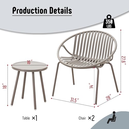 Werph 3-Piece Patio Furniture Set, Bistro Gray Table and Chairs Set of 2 - Image 4