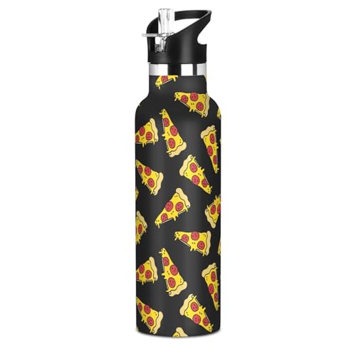 Sletend Pizza Graffiti Water Bottle with Straw Lid Kids Insulated Stainless Steel Water Flask Sports 20 Oz