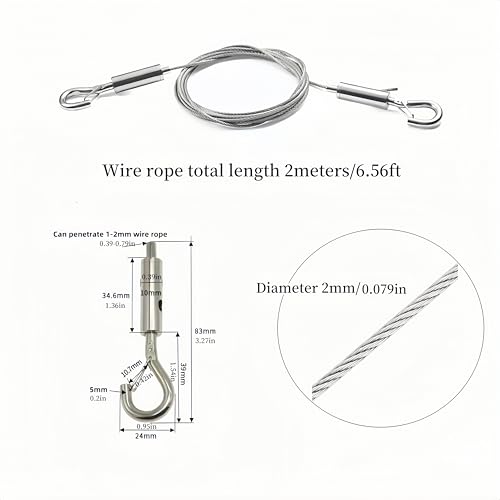 Image of 1Pack Picture Hanging Wire with Adjustable Hooks,2m*2mm Heavy Duty Mirror Hanging Wire for Picture Mirror and Flowerpot Lamp,Hold Up to 66LBs.SATONBEYI
