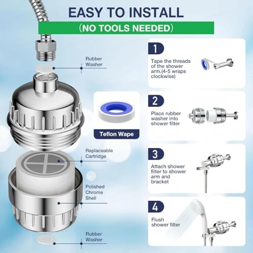 Image of Advanced 15 Stage Shower Filter for Hard Water Treatment, Activated Carbon Fiber and Cotton Filtration to Remove Chlorine, Toxins, Make It Healthier Skin, Hair, and Nails (Silver)
