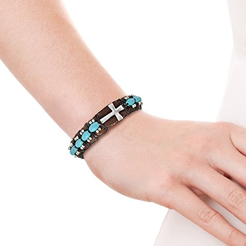 Aeravida BS-0281-CRS Inspirational Cross W/Turquoise Stones Leather Chakra Cuff Bracelet thumb #3