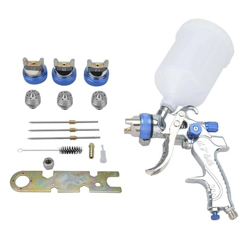 CROWNSHOP Gravity Feed Air Spray Gun HVLP Spray Gun 600CC Cup Paint Sprayer Airbrush Painting Tool Kit with 3 Nozzles 1.4mm 1.7mm 2.0mm Pro Painting Tool for Car Auto Repair