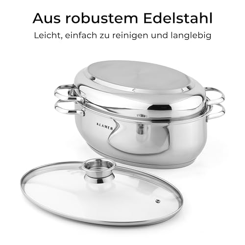 KLAMER Bräter XXL 8,5 L aus Edelstahl mit 2 Deckeln, 41 cm für Induktion – Ansicht 3