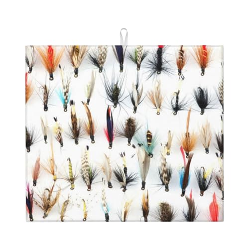 台所水切りマットトラウトフィッシングの伝統的なフライの白身魚セレクション 速乾吸水マット 食器乾燥マット 丸めて収納 皿置き 速乾性 耐油性 抗菌 消臭 お手入れ簡単 大判 衛生 防カビ 丸めて収納 滑り止め 棚シート46*41cm