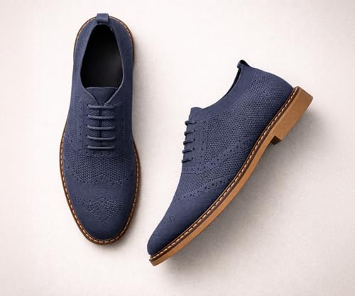 Image of Kraasa Men's Casual Sneaker Lace-Up Oxford Shoes | Breathable Knit Upper | Lightweight & Comfortable | Stylish Brown Sole | Office