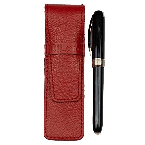 Image of DiLoro Full Grain Genuine Leather Single Pen Case Holder Pencil Pouch (Buffalo Venetian Red)