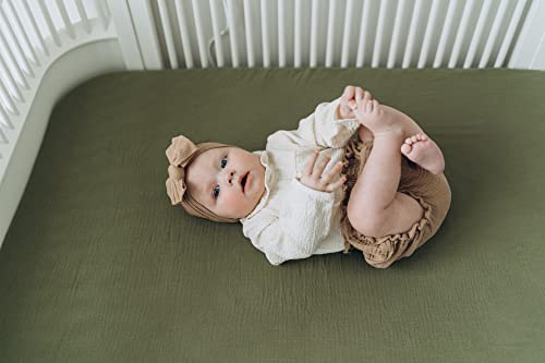 Little Babes 100% Organic Cotton Muslin Crib Sheet | Fitted Crib Sheet For Standard Crib Mattress Or Toddler Mattress | Breathable Sheets |Neutral Crib Sheets| Included: Bunny Comforter| Olive Green #TOP6