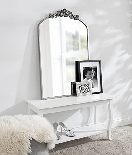 Image of Kate and Laurel Arendahl Traditional Arch Mirror, 24 x 36, Antique Silver, Baroque Inspired Wall Decor