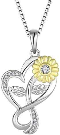 Lwsary Silver Sunflower Heart Necklace for Women, You are My Sunshine Pendant Infinity Flower Jewellery