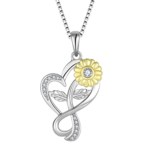 Lwsary Silver Sunflower Heart Necklace For Women, You Are My Sunshine Pendant Infinity Flower Jewellery #TOP25