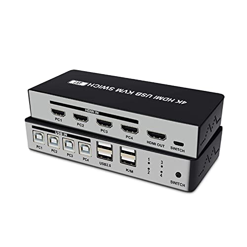 Orivision Hdmi Kvm Switch, 4K@30Hz Max Uhd Resolution Selector Switch,Hdmi Switcher 4 Port Usb Peripheral Box Switching Hub With 1 Button Switch, 4 Cable #TOP9