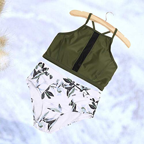 Biquíni feminino de verão com corte de flor e parte inferior de cor lisa top duas peças traje de ban