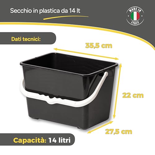 Boldrini Rechteckiger Farbkübel, 17 Liter, Schwarz, Metall oder Kunststoff hochwertig