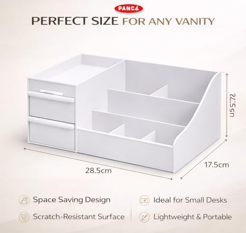Image of PANCA Makeup Organizer Storage Box with Drawers | Large Capacity Cosmetic & Jewellery Organiser for Dressing Table, Bathroom & Bedroom | Vanity Skincare, Lipstick & Brush Holder