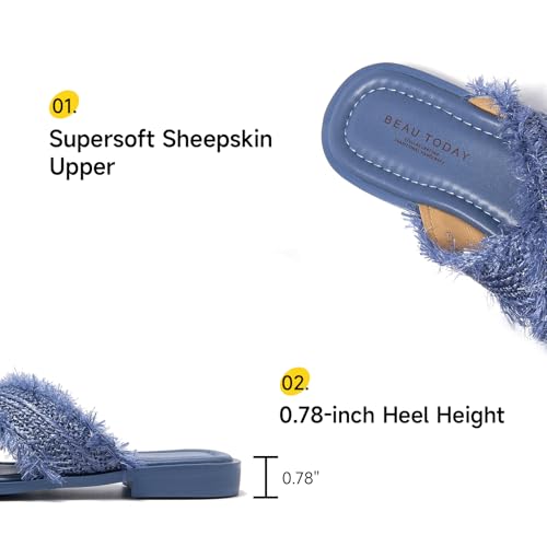 Image of BEAU TODAY Flat Sandals for Women,Women's Leather Sandals with 2 Strap,Peep Toe Summer Strap Sandals for Women,Open Toe Buckle Comfortable Dress Sandals Shoes for Women