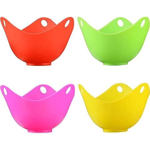 Brencco 4 Pack Cups with Base Ring, Food-Grade Silicone Poachers Poached Egg Maker Cover