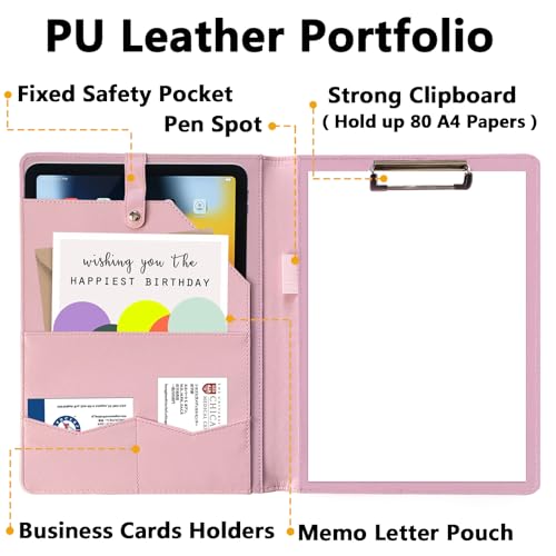portfolio folder padfolio with a4 clipboard pu leather portfolio clipboard business binder writing clip board organizer for legal documents business card men women pink