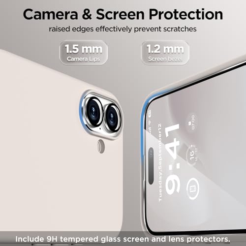Image of Magnetic for iPhone 16 Case, Compatible with MagSafe, Liquid Silicone Phone Cover with Screen Protector & Camera Protector, Soft Anti-Scratch Microfiber Lining Inside 6.1 inch, Stone
