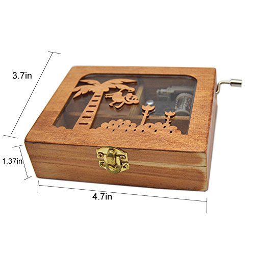 Anlydia Vintage Wooden Animal Pattern Hand Cranked Jewelry Music Box Trinket Box #TOP2