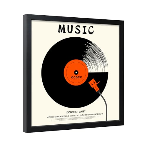ccdcc 12.6x12.6 Vinyl Record Frame 1 Pack, Black Wooden Album Cover Display Frame with Tempered...