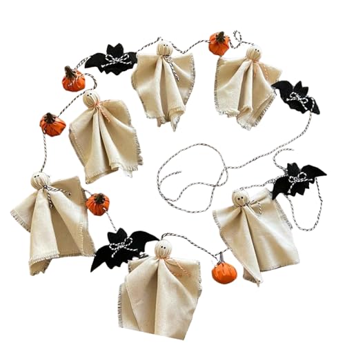 Ljmyy Guirnalda de Halloween de 2,8 m, de algodón, con espiritus espeluznantes y calabazas de murciélago para decoración del hogar
