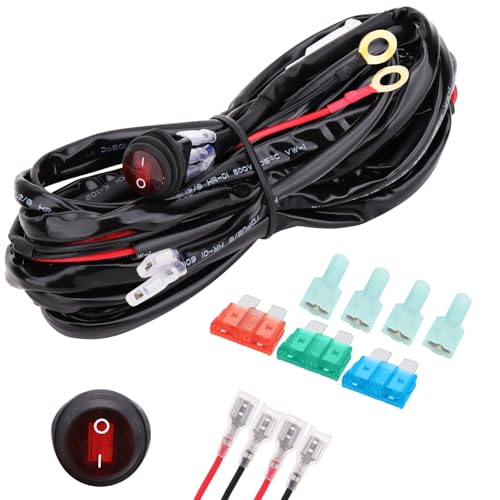 Faisceau de câblage pour barre lumineuse LED 12 V : kit de faisceau de câblage avec fusible 40 A, relais marche/arrêt, interrupteur étanche, 3 m 16 AWG, pour feux de brouillard LED de voiture (2 fils