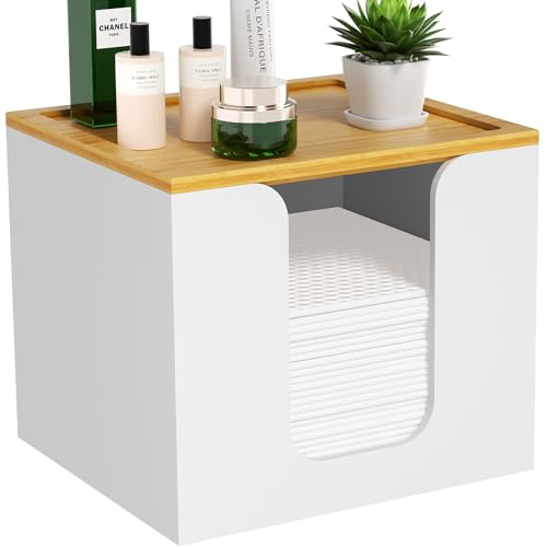 VITVITI Disposable Face Towel Holder Box, Acrylic Facial Towel Container for XL Clean Skin Club, Large Disposable Face Towels Storage with Bamboo Lid, for Bathroom, Vanity Makeup, White by VITVITI - Used condition - US$17.63