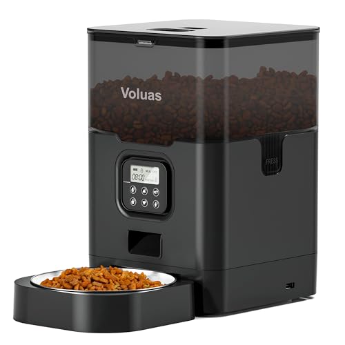 Image of VOLUAS Automatic Cat Feeder, 4L Timed Dry Food Dispenser for Cats & Dogs | Programmable Portion Control, Up to 4 Meals Daily, Dual Power Supply, Power-Off Memory, 10-Second Voice Recorder