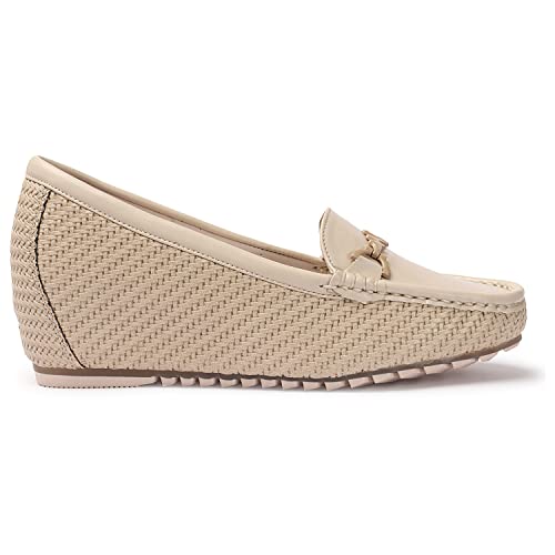 Image of XE Looks Women's Ballet Wedges Shoes | Comfortable and Trendy Slip-On Loafers with Cushioned Footbed and Textured Sole | Mules Wedges for Girls - Ideal for Casual and Formal Wear