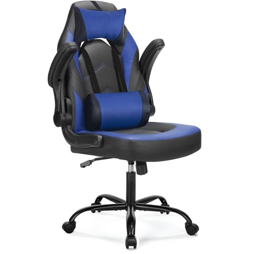 DUMOS Gaming Chair with Flip-up Arms & Lumbar, Deep Blue