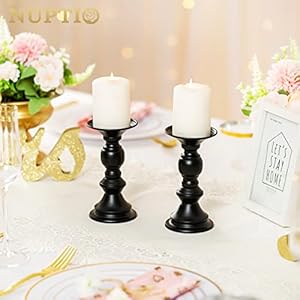 NUPTIO 2 Pcs Candle Holders for Pillar Candles Black Candle Holder for 50mm Candles Christmas Halloween Mantlepiece Decorations Ideal for Weddings Special Events Party Living Room