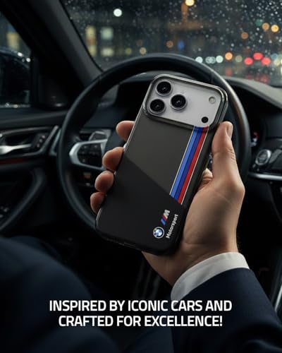 Image of CG MOBILE BMW [Official Licensed] Protective Case Designed for iPhone 17 Pro Max |Motorsport Collection|IML Printed Case with Vertical Stripes - Black