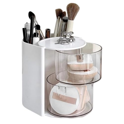 2 Layer Clear Makeup Organizer For Women Hair Accessories Organizer Brush Holder,Rotatable Jewelry Storage, Hair Ties Organizer,Beauty Accessory Case for Cotton Swab Cosmetic Storage (2 Layers)