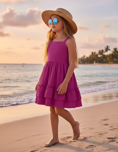 Image of Arshiner Girls Cami Summer Dress Boho Sleeveless Casual Sundress with Pockets for 4-12 Y