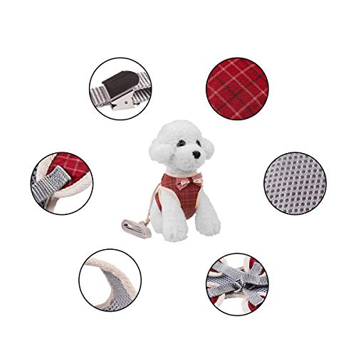 April Pets Comfortable Stylish Cotton Dog & Cat Harness Leash Set For Small Puppies And Cats Color Red Plaid (S, Red Plaid) #TOP2