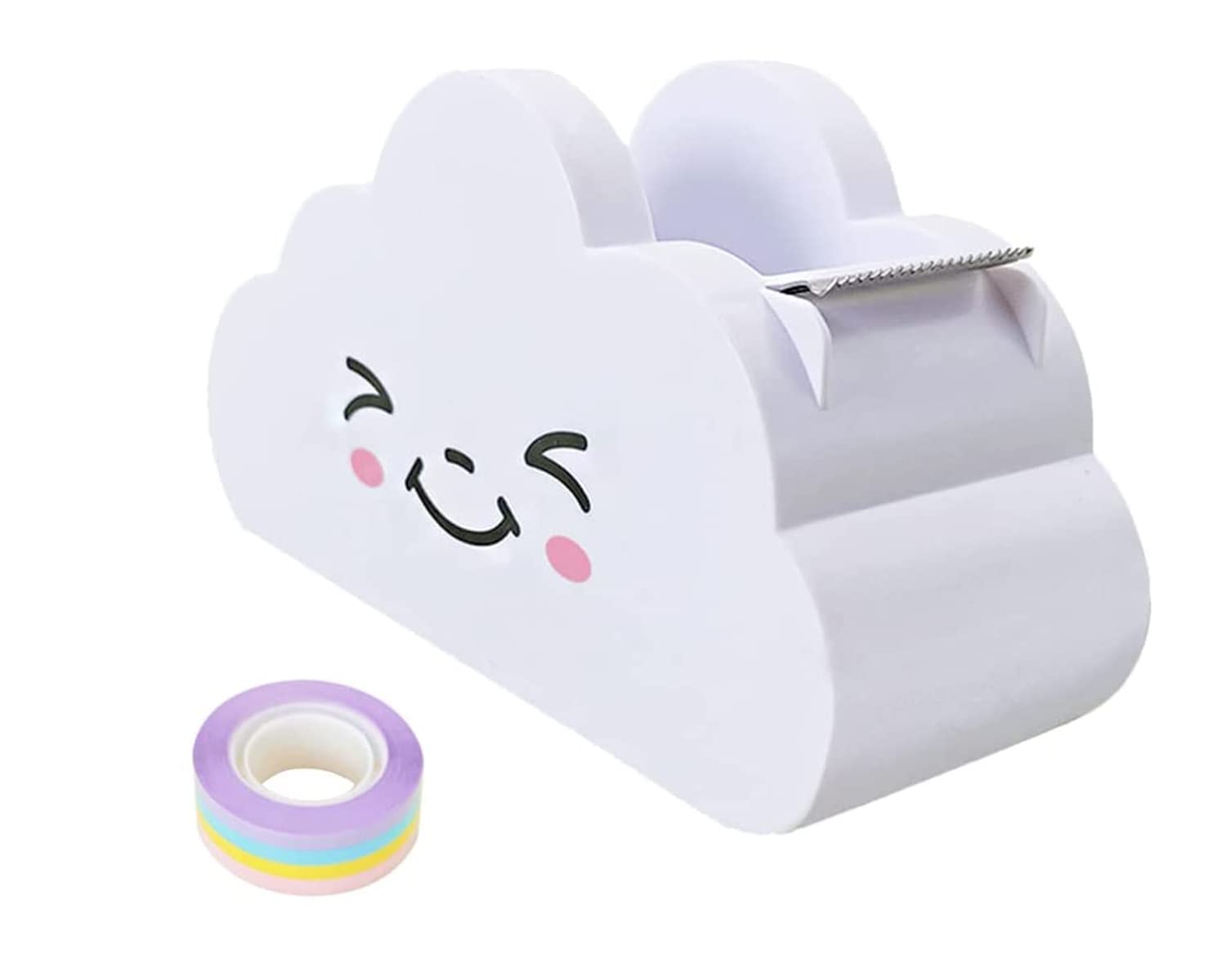 Tape Dispenser Cute, Hibucuo Creative Cloud Decorative Cartoon Tape Cutter with one Roll Rainbow Tape for Children School Office Stationery Supplies