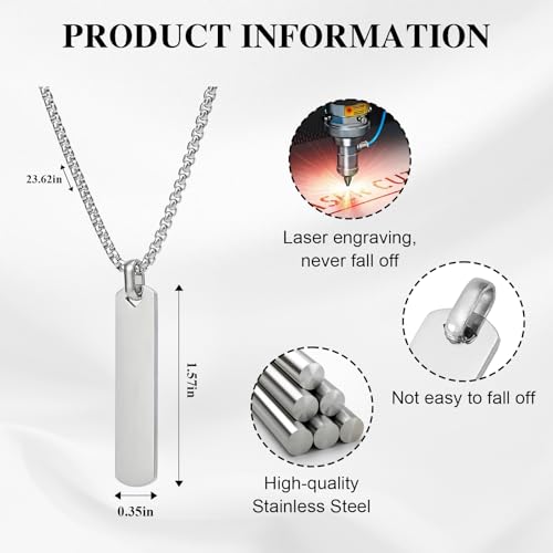 Personalized Vertical Bar Pendant Necklace - Custom Name Text Necklace Customized Stainless Steel Memorial Necklace Anniversary Valentine's Day Gifts for Men Women Couple2