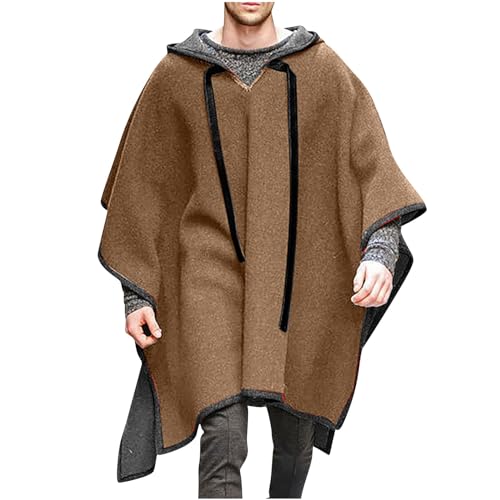 Generic Men's Steampunk Gothic Hooded Fashion Poncho Comfortable Home Clothes House Coat Men Wool Alpaca Poncho Hooded, 3X-Large, Brown