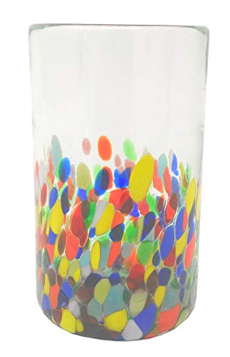 Hand Blown Mexican Drinking Glasses – Set Of 6 Confetti Carmen Design Glasses (14 Oz Each) #TOP2