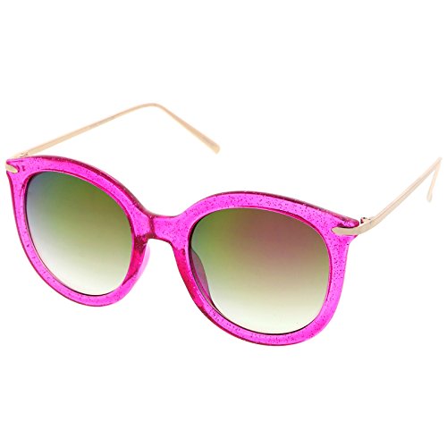 zeroUV Women's Transparent Glitter Frame Ultra Slim Metal Temple Round Sunglasses 56mm2