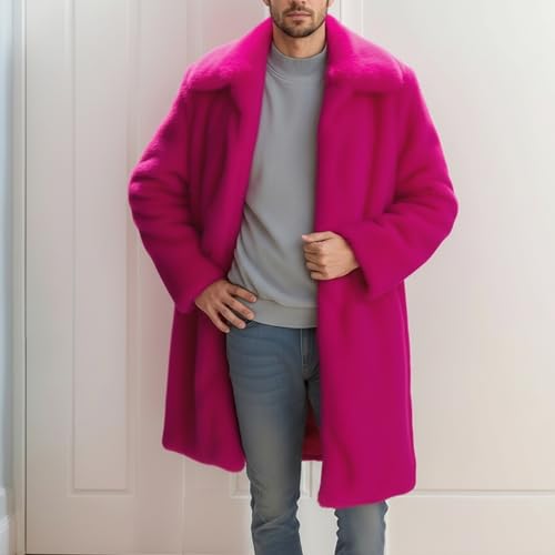 Image of Colf Men's Winter Fluffy Lapel Faux Fur Coat Jacket | Mens Faux Fur Jacket, Winter Long Overcoat, Long Sleeve, Fluffy, Thik Warm
