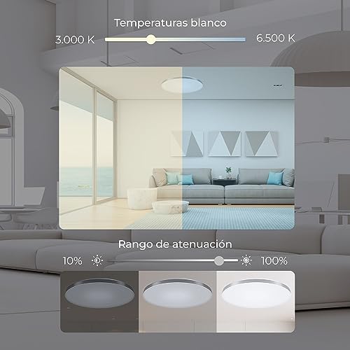 KSIX Boreal Plafón LED Techo Con Luces RGB y App iLink - Lámpara Techo Multicolor Regulable Compatible con Apple y Android - Plafones de Techo Modernos para la Casa, Cocina, Dormitorio, Comedor - imagen 7