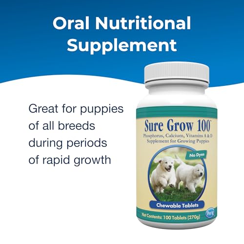 PetAg Sure Grow 100 - Promotes Optimal Bone Development in Puppies Eight Weeks and Older - with Calcium, Phosphorus, and Vitamins A & D - 100 Chewable Tablets