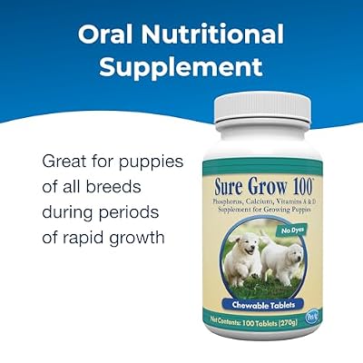 PetAg Sure Grow 100 - Promotes Optimal Bone Development in Puppies Eight Weeks and Older - with Calcium, Phosphorus, and Vitamins A & D - 100 Chewable Tablets