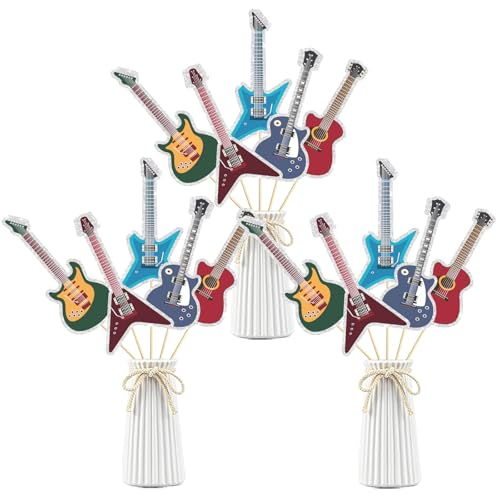 Image of Music Rock Guitar Centerpieces Sticks,Guitar Player Table Toppers,Rock and Roll Birthday Party Decorations Music Note Star Photo Booth Props Theme Party Supplies.Sticks, Set of 15