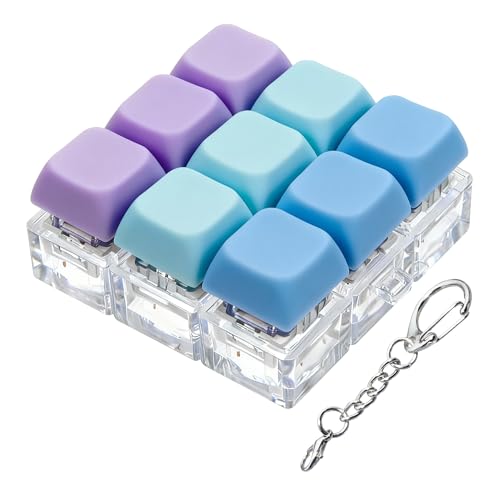 Keyboard Fidget Toy, Keyboard Fidget Keychain 9-in-1 Keyboard Decompression Button Finger Clicker Toys Stress Relief Fidget Gifts (3 Colors- Blue Purple)
