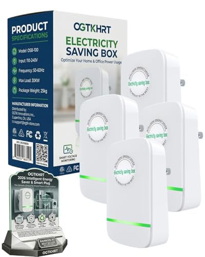 Electricity Saving Box Energy Saving Device Smart Save Plug Power Saver Voltage Optimization Surge Protection Thermoregulation Outlet Home Office Compact Plug and Play Energy Efficiency(4PCS)