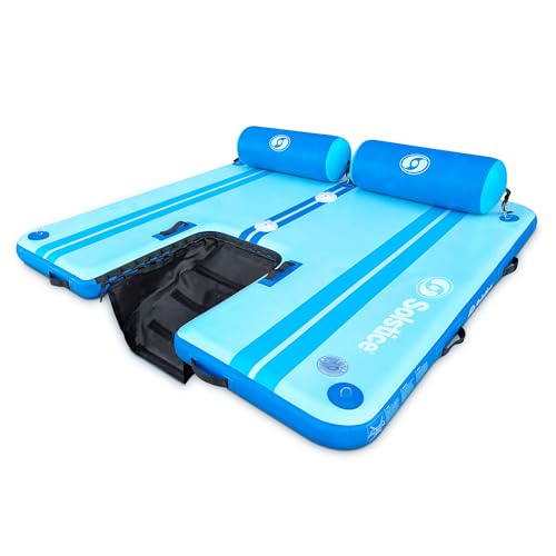 SOLSTICE PARTY PLANK 4-6 Person Rise Inflatable Dock, Floating Water Raft Platform, 7ft x 7ft - Outdoor Fun for Lake, River, Swimming Pool & Beach, Includes Backrests, Threaded Ports, Pump & Carry Bag