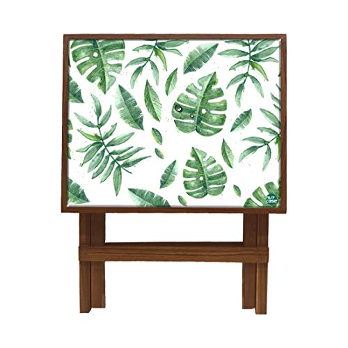 Image of Nutcase Designer Teak Wood Side Table Folding Wooden Bedside Coffee Outdoor Picnic Table - Garden Leaves
